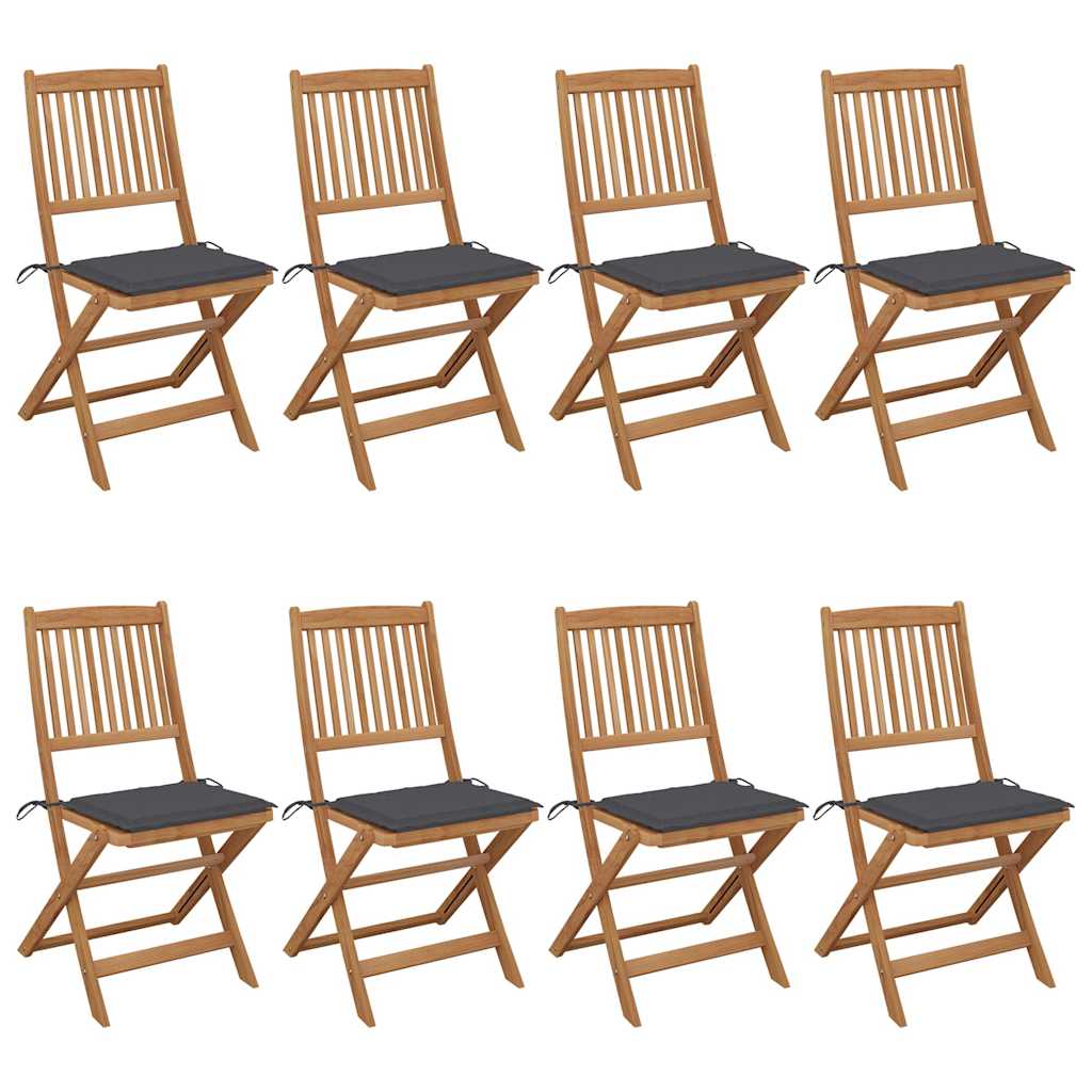 Folding Chairs 8 pcs with Cushions Solid Acacia Wood