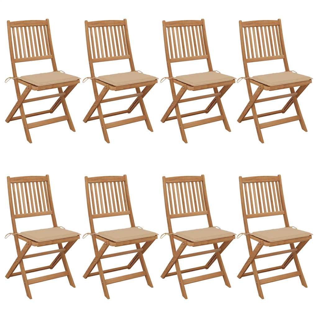 Folding Chairs 8 pcs with Cushions Solid Acacia Wood