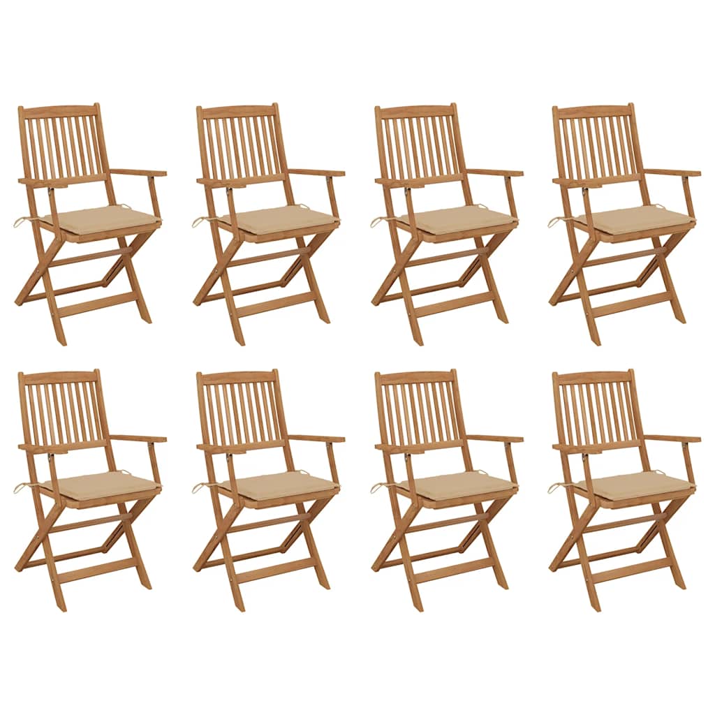Folding Chairs with Cushions 8 pcs Solid Acacia Wood