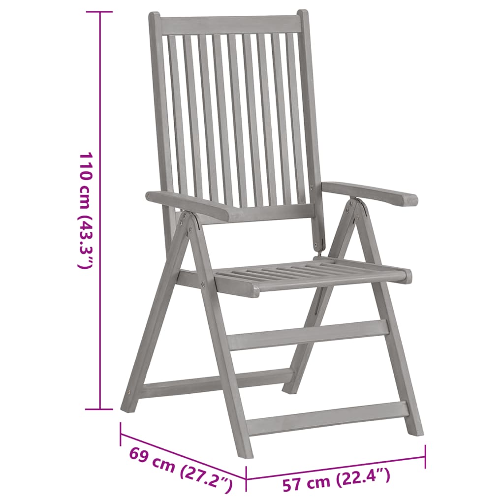 Garden Reclining Chairs with Cushions 8 pcs Grey Wood Acacia
