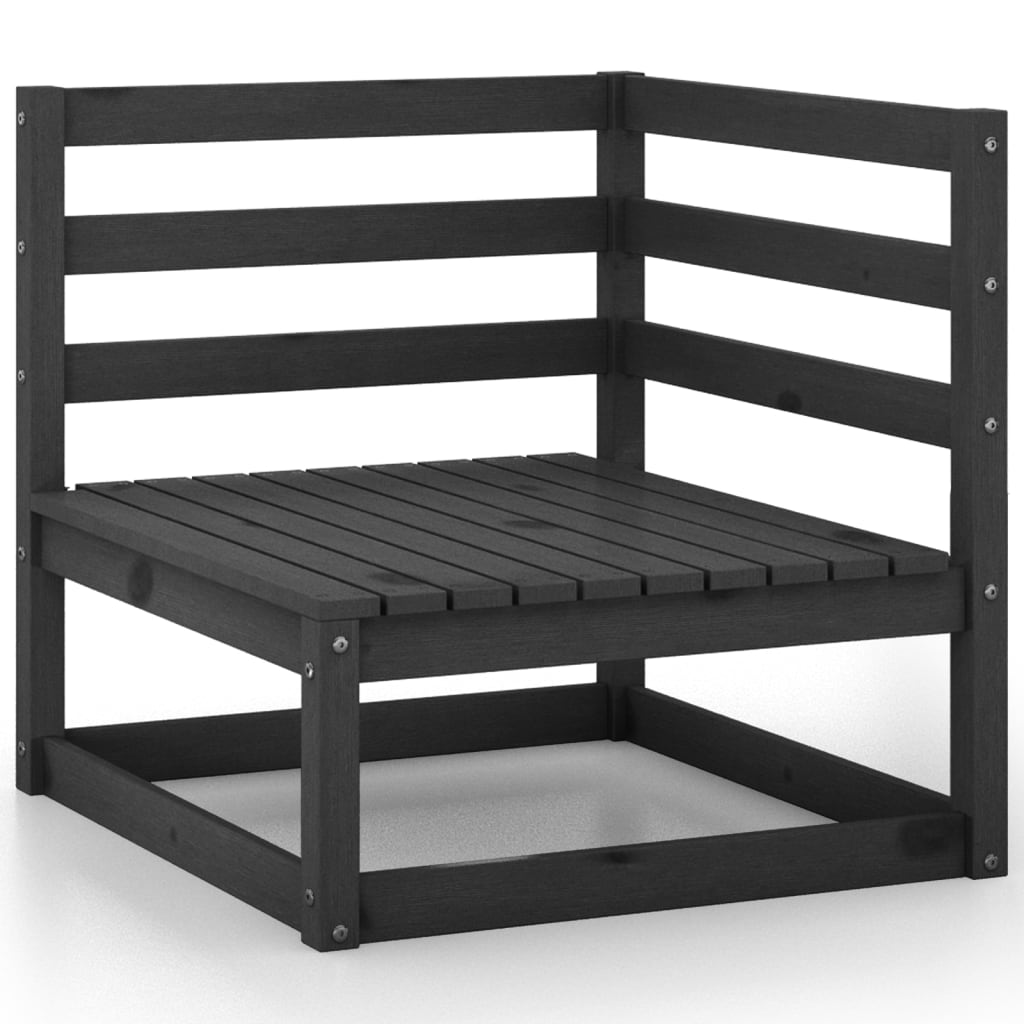 Garden 3-Seater Sofa Black Solid Pinewood