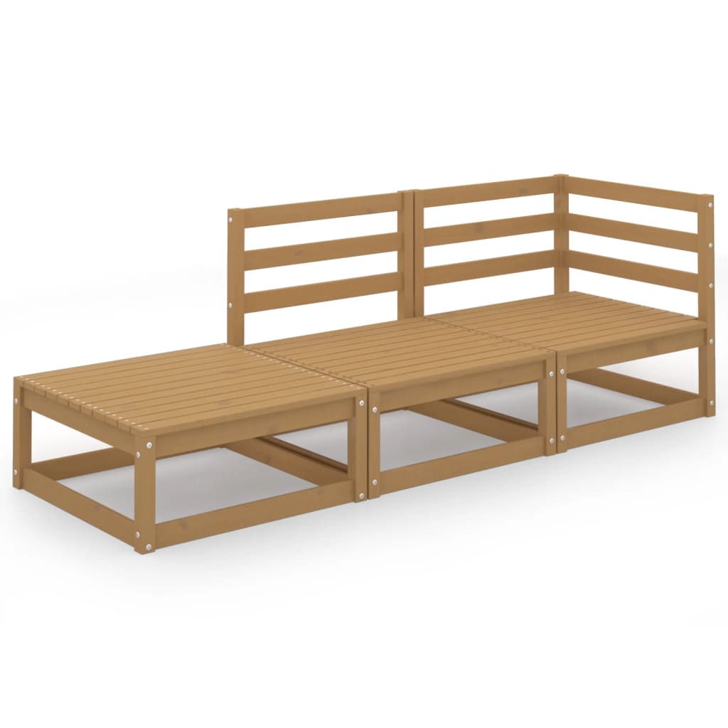 3 Piece Garden Lounge Set Honey Brown Solid Wood Pine