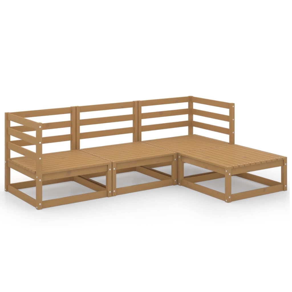 4 Piece Garden Lounge Set Honey Brown Solid Pinewood