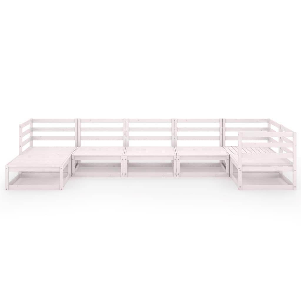 7 Piece Garden Lounge Set White Solid Pinewood