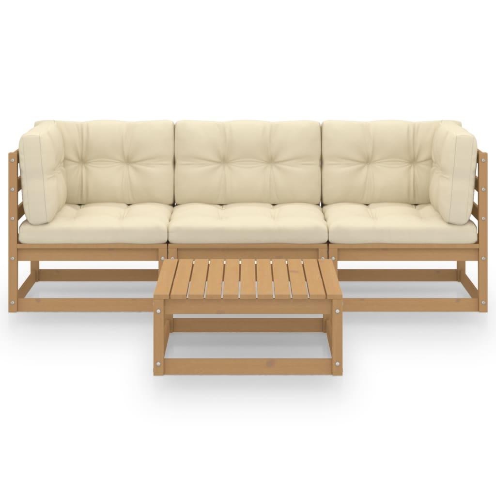 4 Piece Garden Lounge Set with Cushions Solid Pinewood