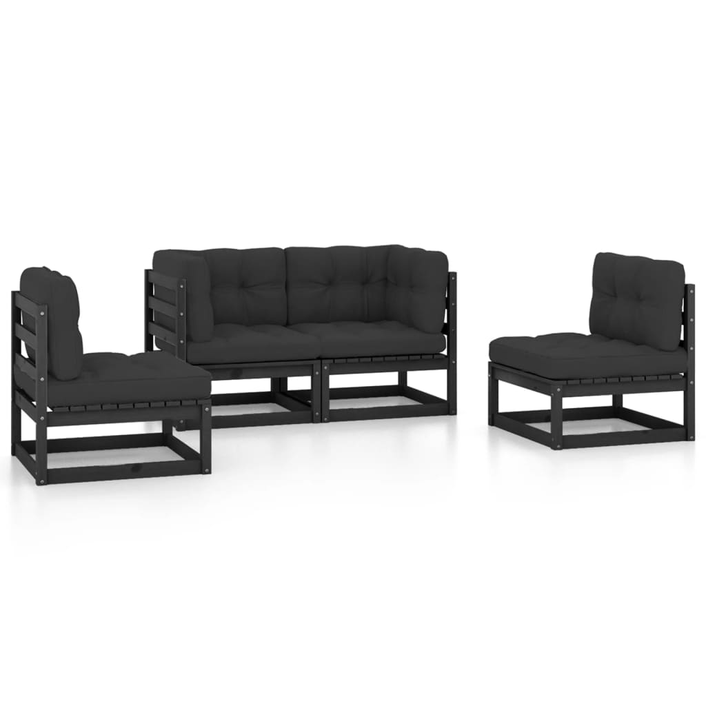 4 Piece Garden Lounge Set with Cushions Solid Pinewood