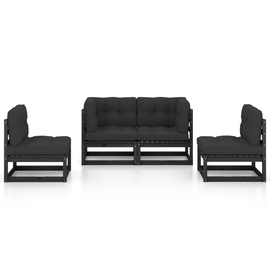 4 Piece Garden Lounge Set with Cushions Solid Pinewood