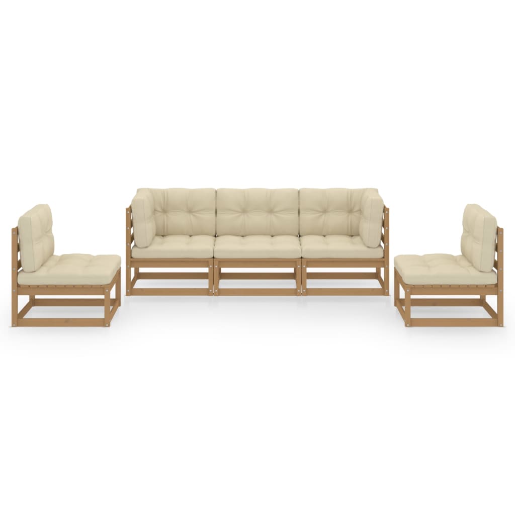5 Piece Garden Lounge Set with Cushions Solid Pinewood