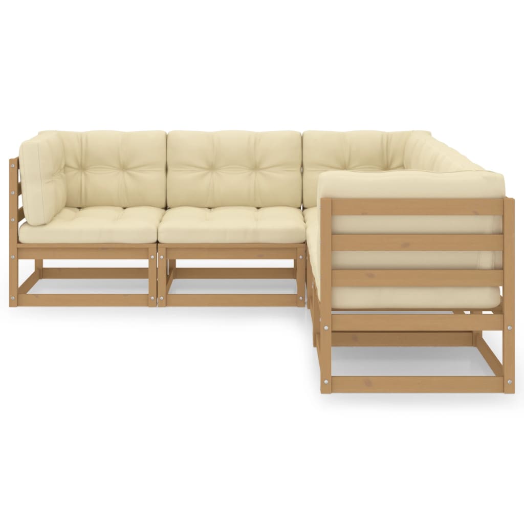5 Piece Garden Lounge Set with Cushions Solid Pinewood