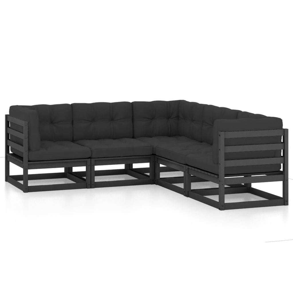 5 Piece Garden Lounge Set with Cushions Solid Pinewood