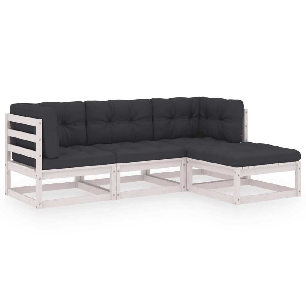 4 Piece Garden Lounge Set with Cushions Solid Wood Pine