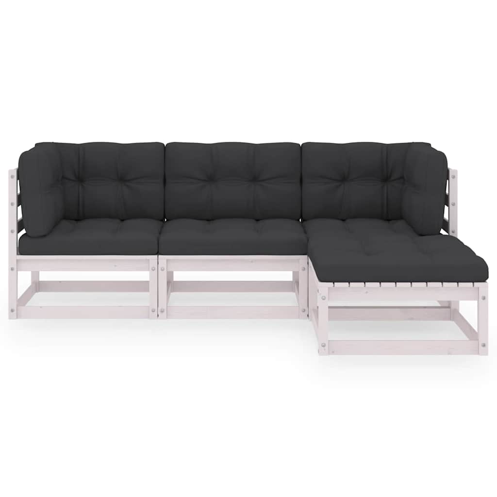 4 Piece Garden Lounge Set with Cushions Solid Wood Pine