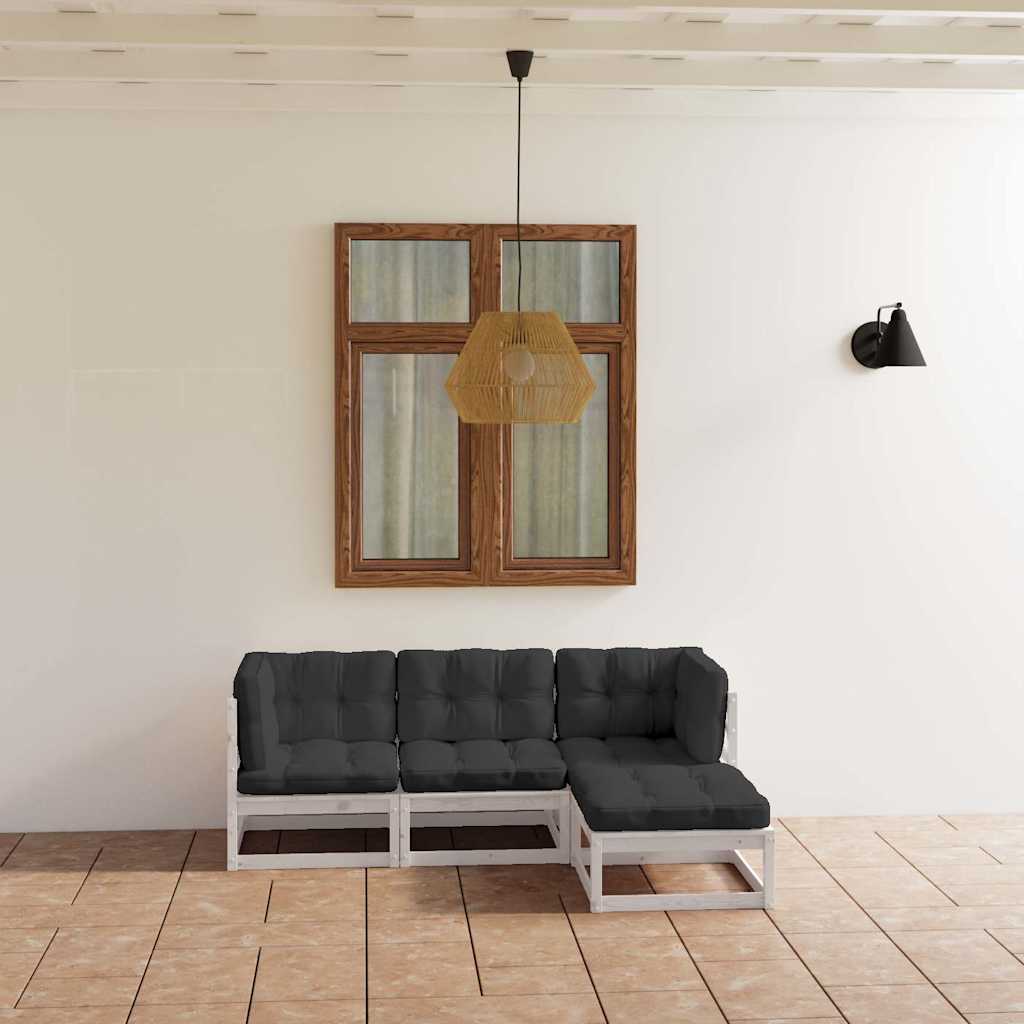 4 Piece Garden Lounge Set with Cushions Solid Wood Pine