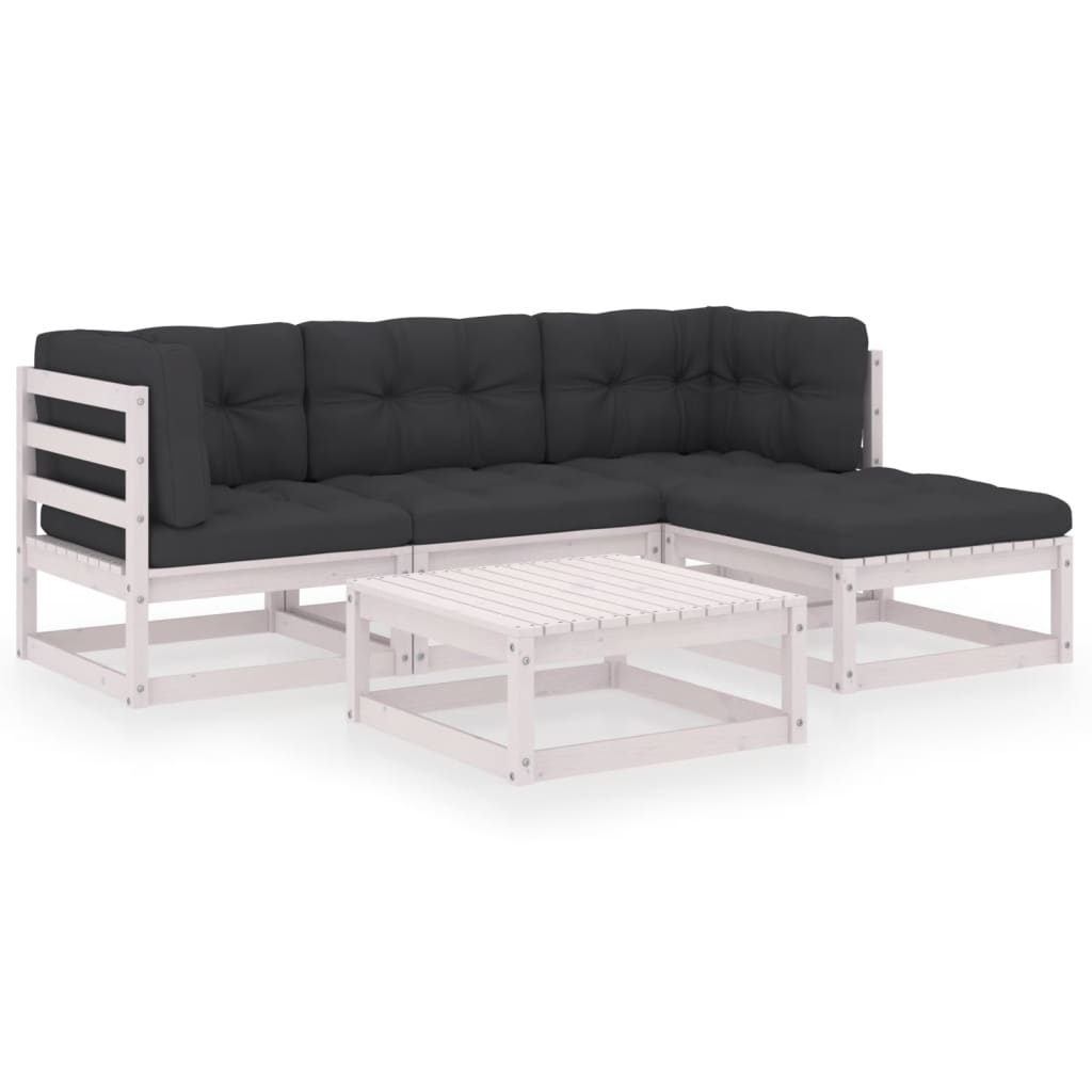5 Piece Garden Lounge Set with Cushions Solid Wood Pine