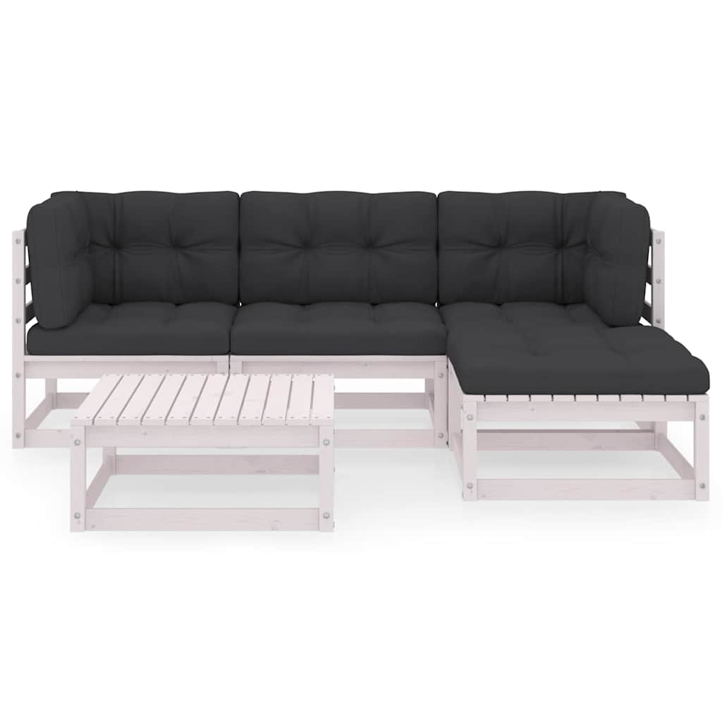 5 Piece Garden Lounge Set with Cushions Solid Wood Pine