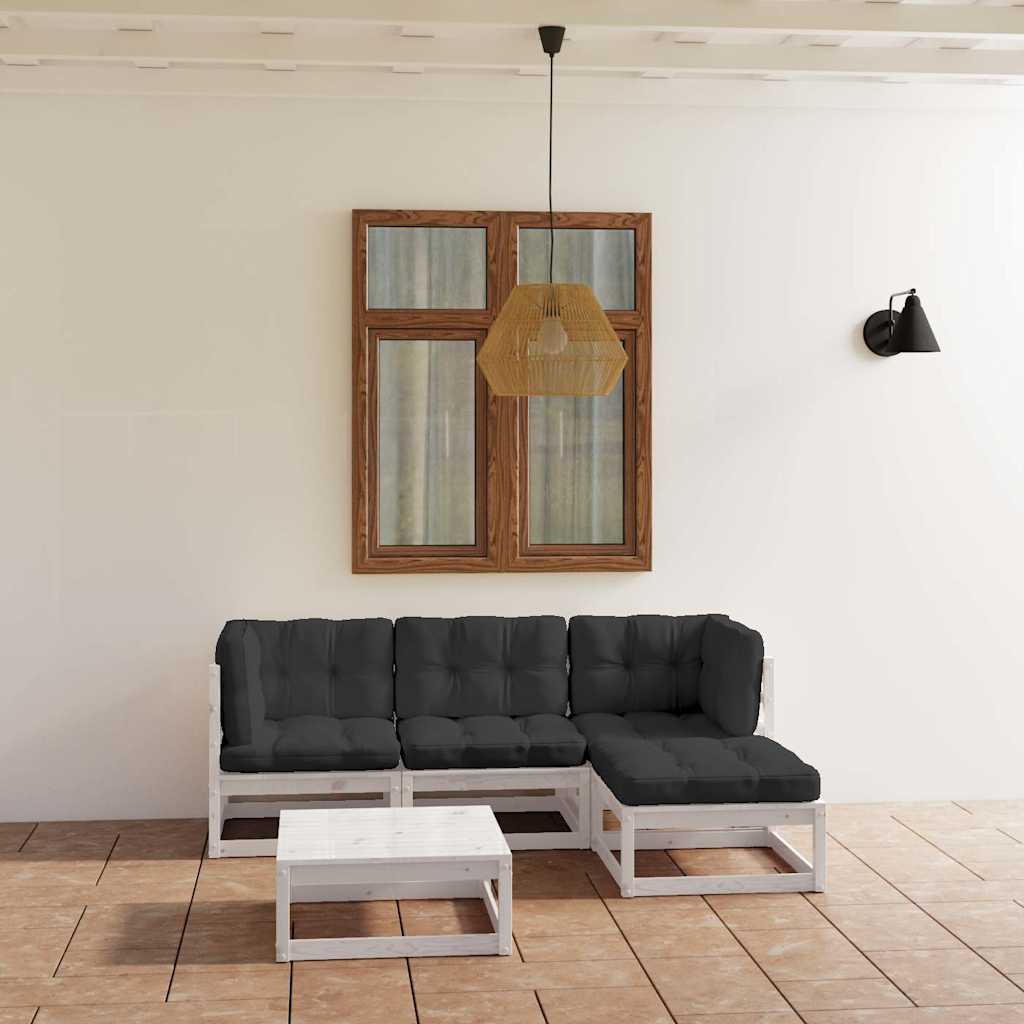 5 Piece Garden Lounge Set with Cushions Solid Wood Pine