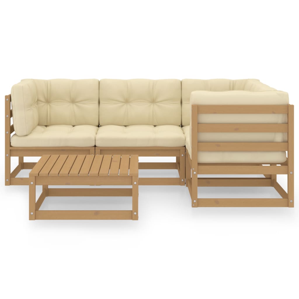 5 Piece Garden Lounge Set with Cushions Solid Pinewood