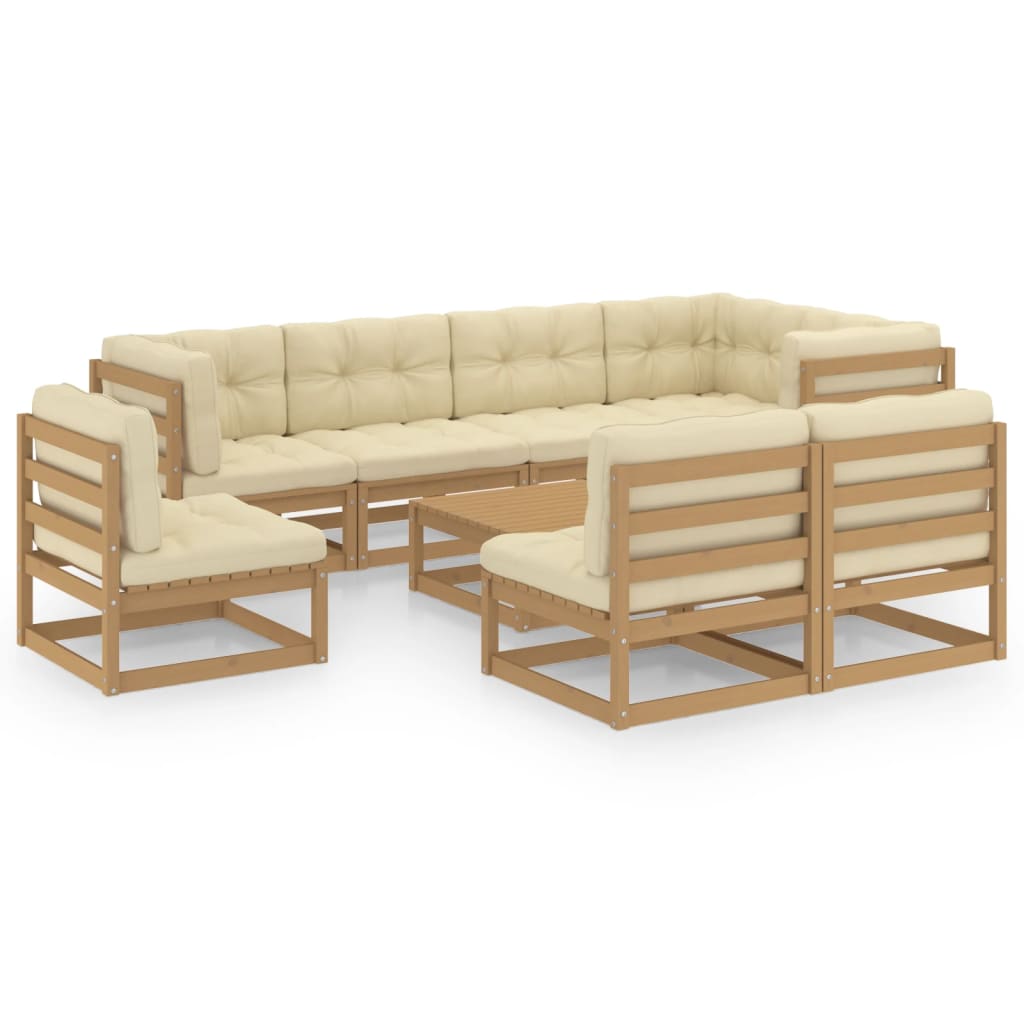 9 Piece Garden Lounge Set with Cushions Solid Pinewood