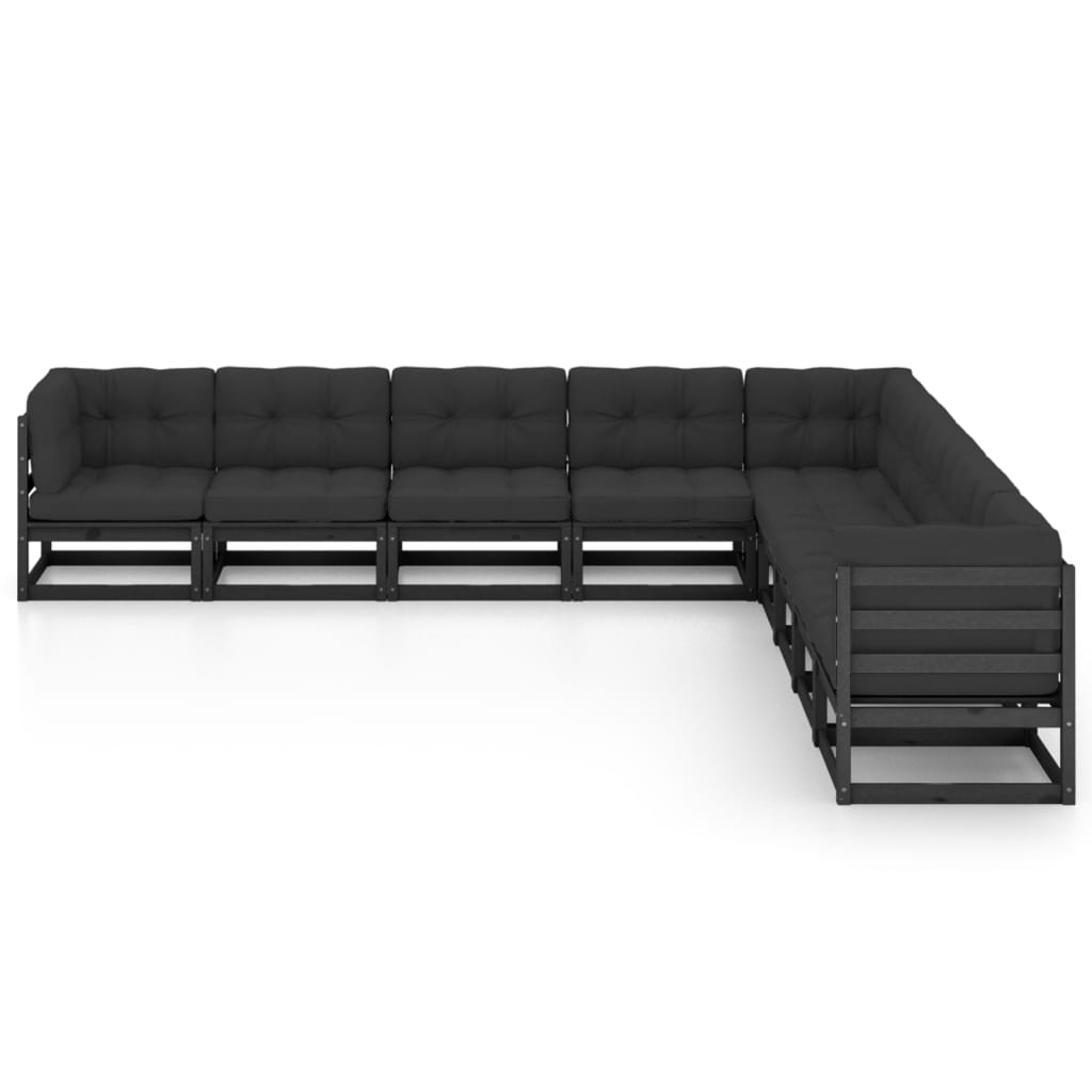 9 Piece Garden Lounge Set with Cushions Black Solid Pinewood