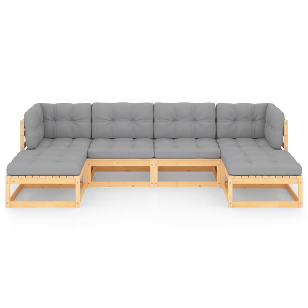 6 Piece Garden Lounge Set with Cushions Solid Pinewood