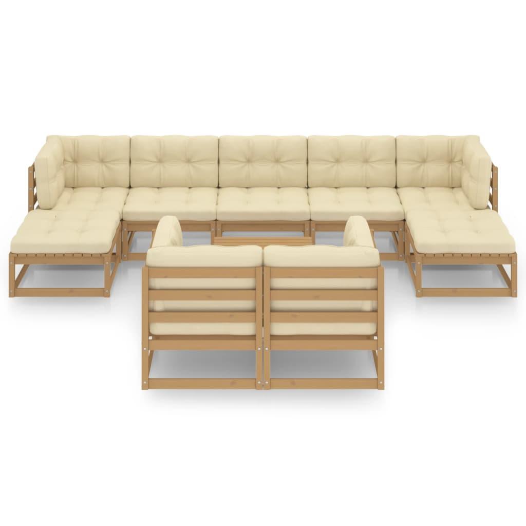 10 Piece Garden Lounge Set&Cushions Honey Brown Solid Pinewood