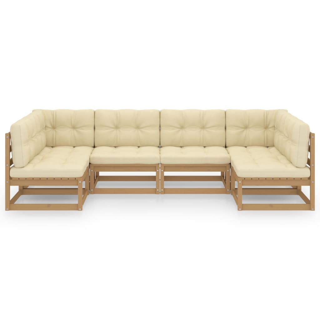 6 Piece Garden Lounge Set&Cushions Honey Brown Solid Pinewood