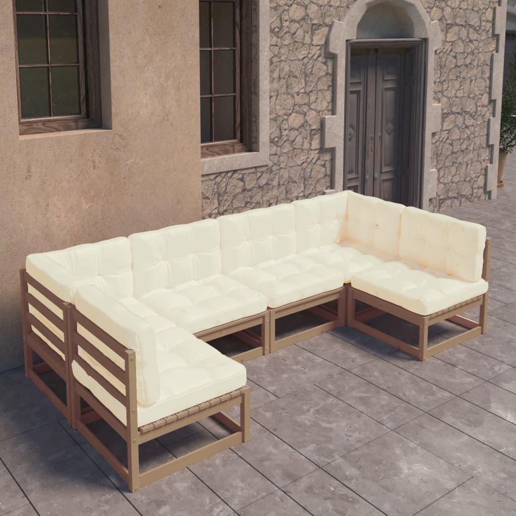 6 Piece Garden Lounge Set&Cushions Honey Brown Solid Pinewood