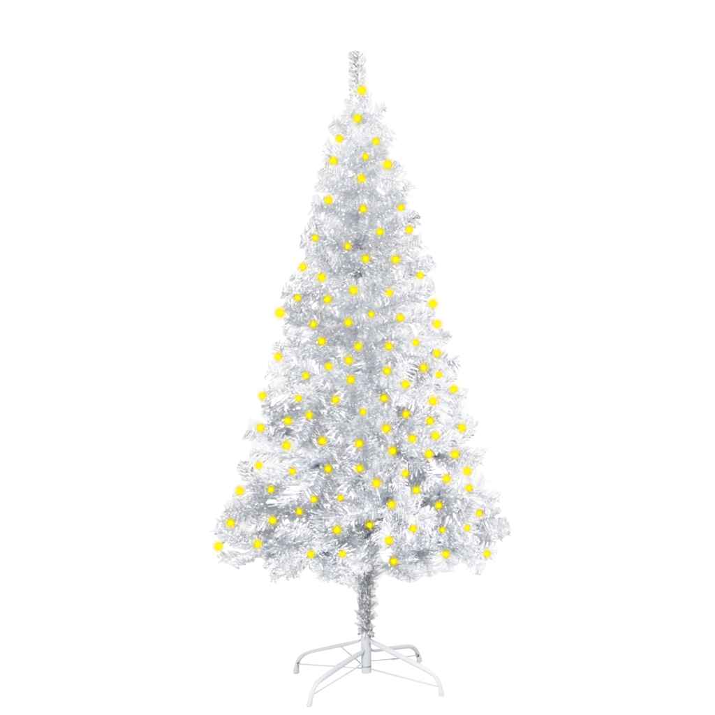 Artificial Pre-lit Christmas Tree with Stand Silver 150 cm PET