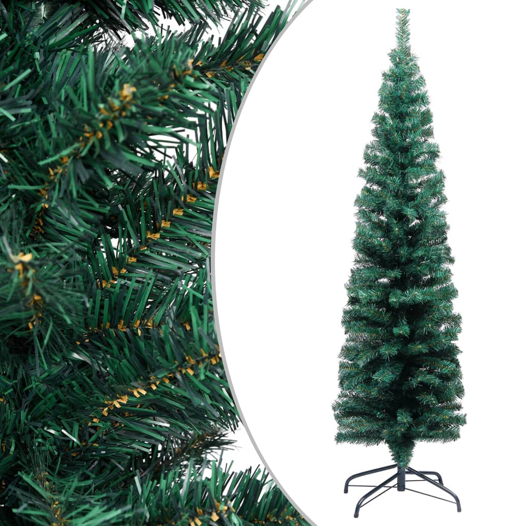 Slim Artificial Pre-lit Christmas Tree with Stand Green 120 cm PVC