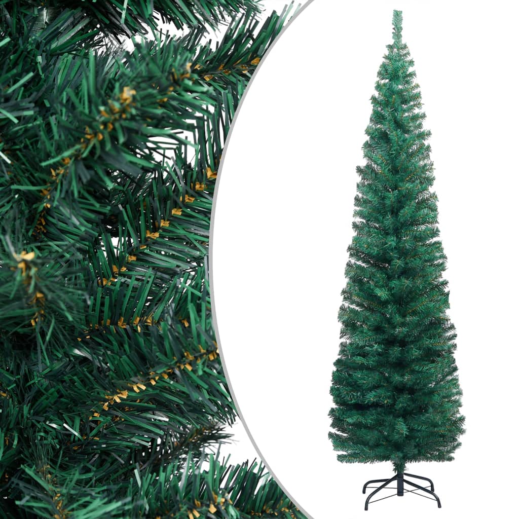 Slim Artificial Pre-lit Christmas Tree with Stand Green 180 cm PVC