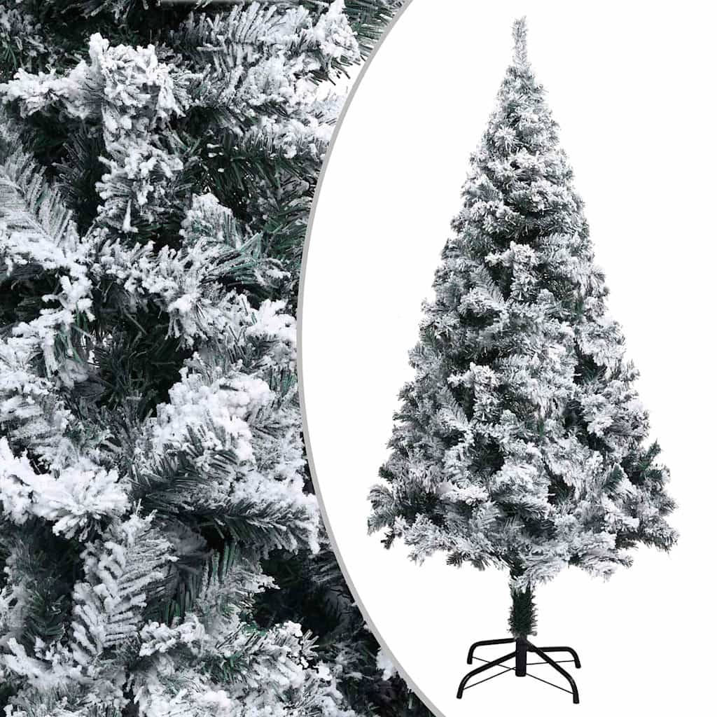 Artificial Pre-lit Christmas Tree with Flocked Snow Green 210cm