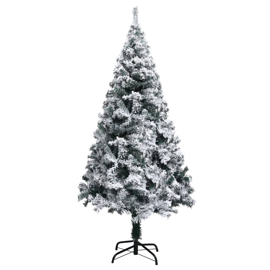 Artificial Pre-lit Christmas Tree with Flocked Snow Green 210 cm