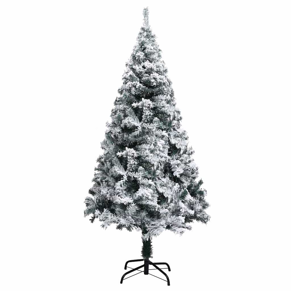 Artificial Pre-lit Christmas Tree with Flocked Snow Green 210cm
