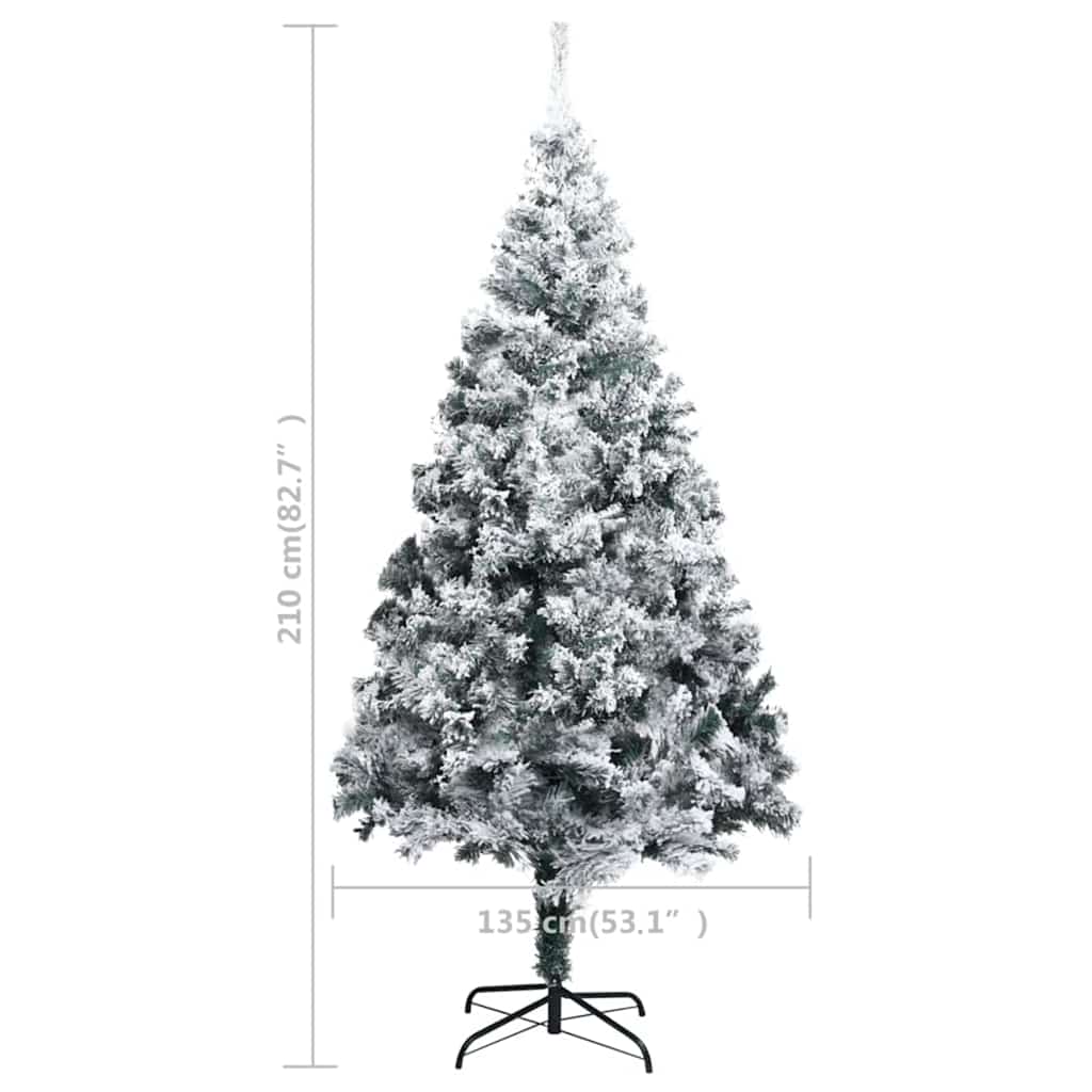 Artificial Pre-lit Christmas Tree with Flocked Snow Green 210cm