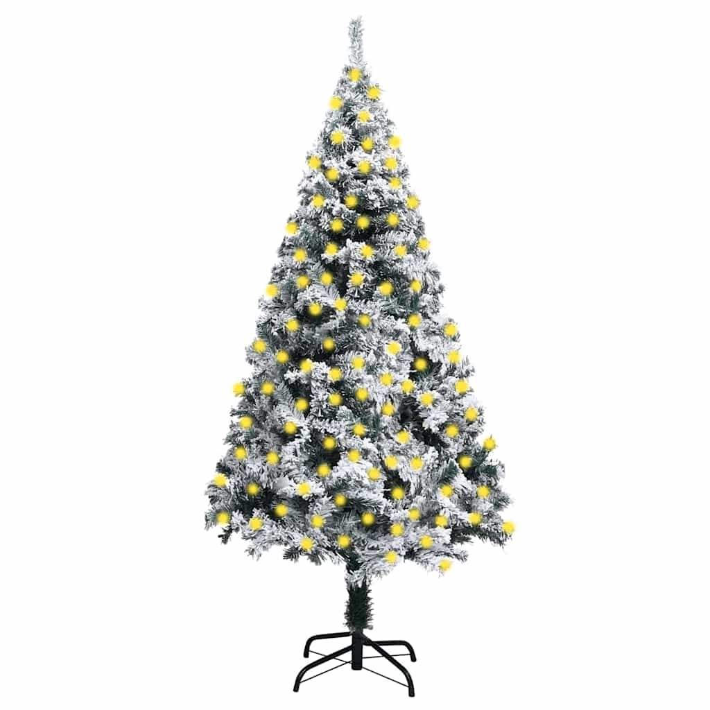 Artificial Pre-lit Christmas Tree with Flocked Snow Green 240cm