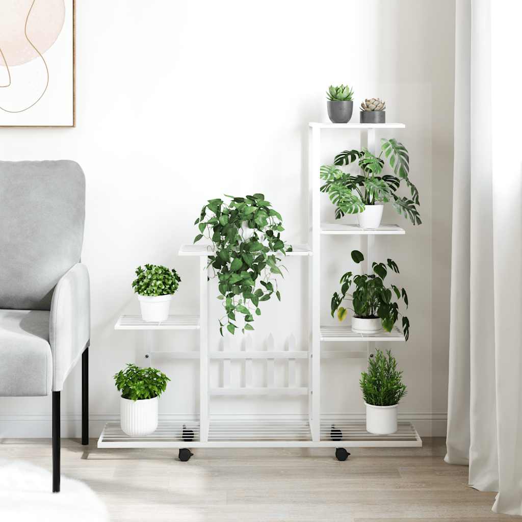 Flower Stand with Wheel 94.5x25x92.5 cm White Metal