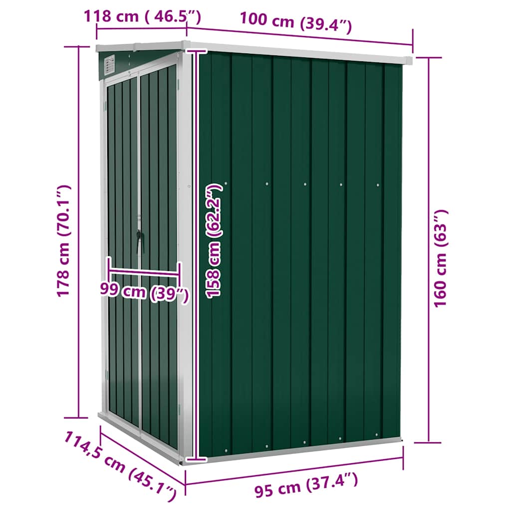 Wall-mounted Garden Shed Green 118x100x178 cm Galvanised Steel