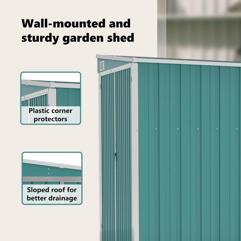 Wall-mounted Garden Shed Green 118x194x178 cm Galvanised Steel