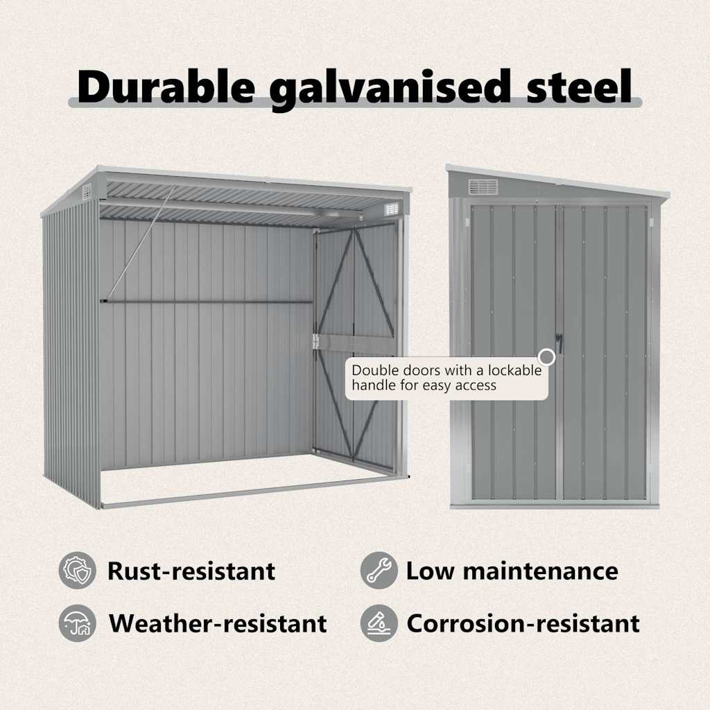 Wall-mounted Garden Shed Grey 118x194x178 cm Galvanised Steel