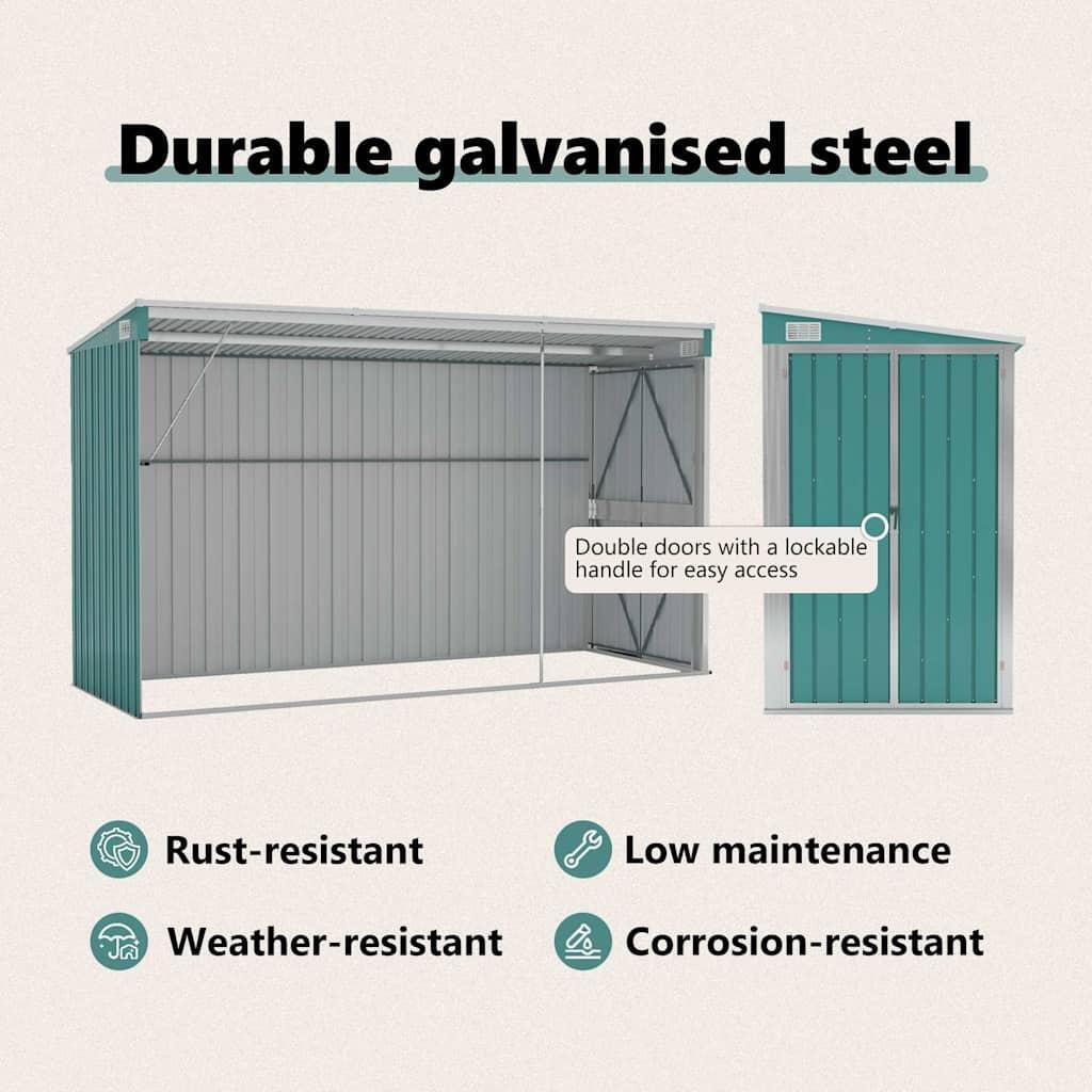 Wall-mounted Garden Shed Green 118x288x178 cm Galvanised Steel