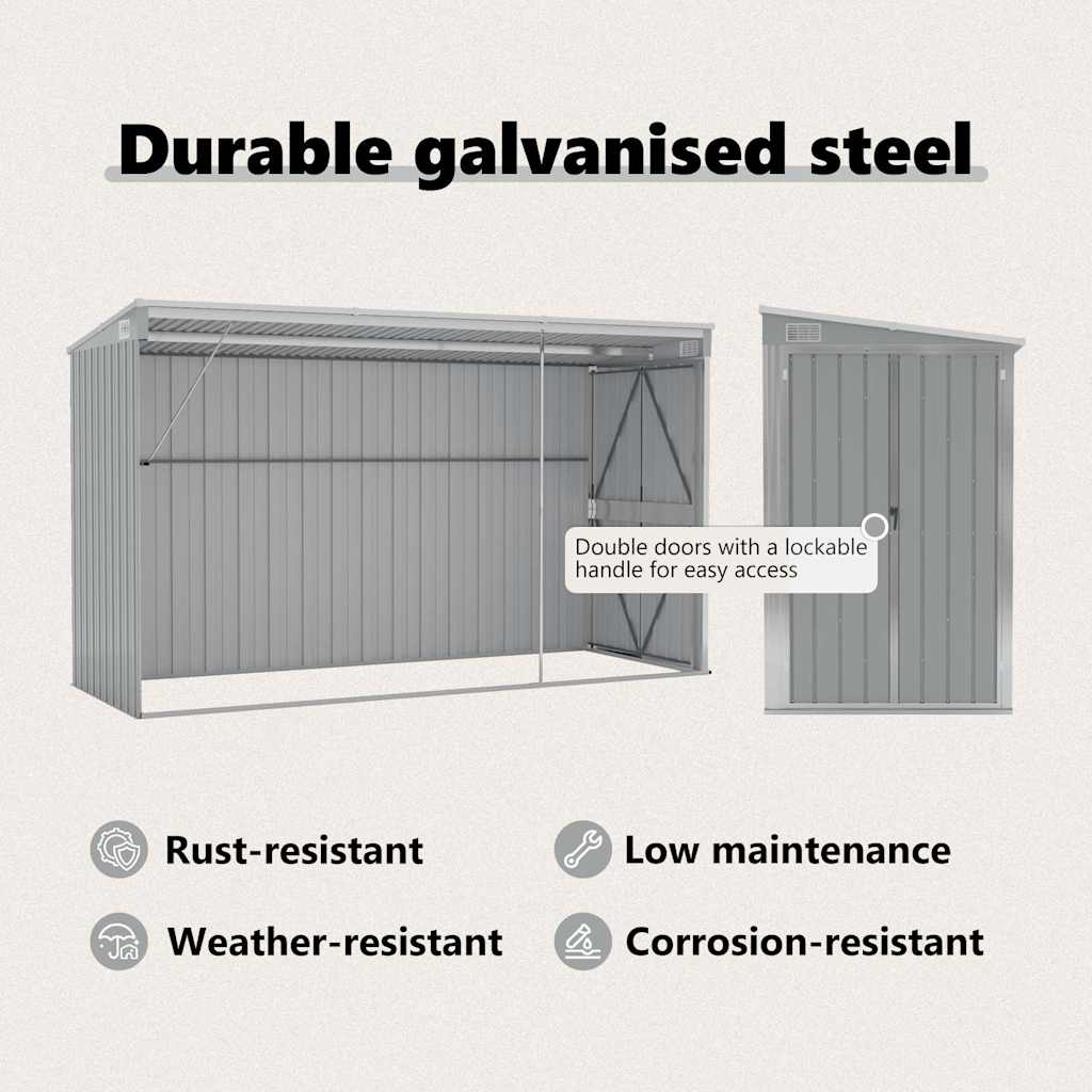 Wall-mounted Garden Shed Grey 118x288x178 cm Galvanised Steel