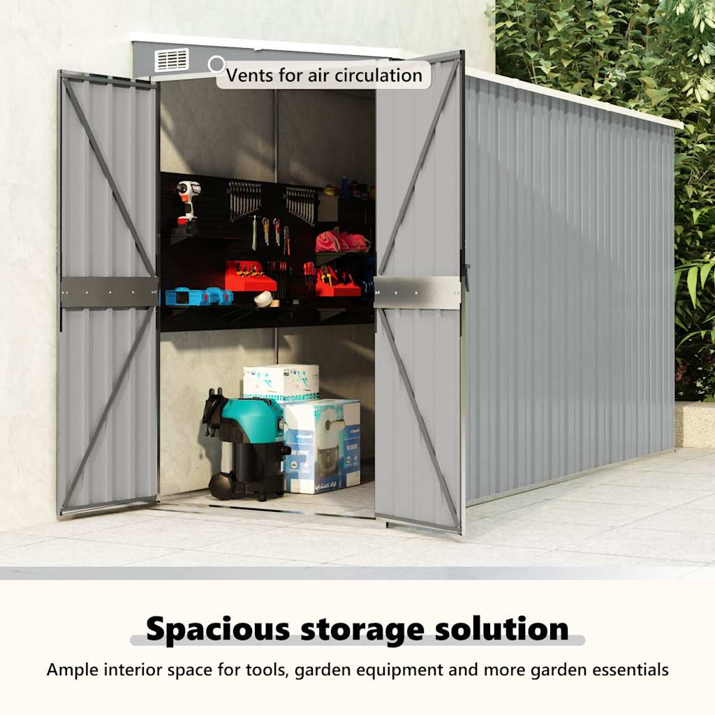 Wall-mounted Garden Shed Grey 118x288x178 cm Galvanised Steel
