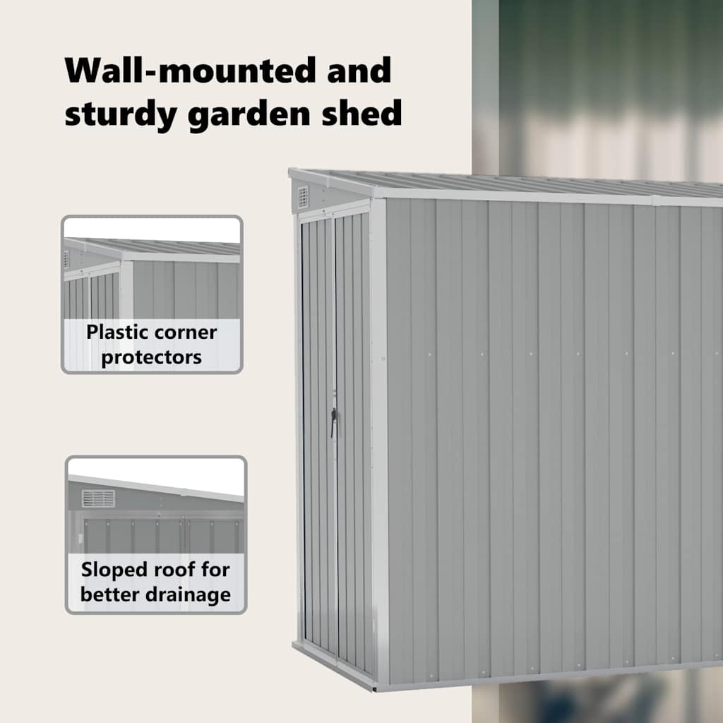 Wall-mounted Garden Shed Grey 118x288x178 cm Galvanised Steel