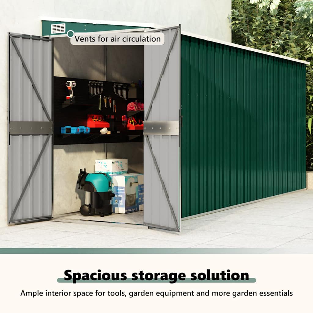 Wall-mounted Garden Shed Green 118x382x178 cm Galvanised Steel