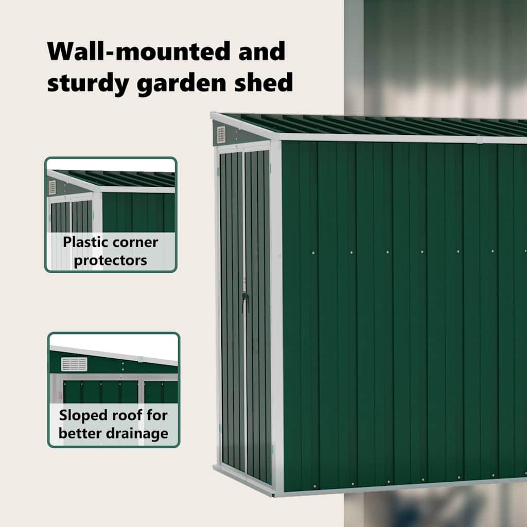 Wall-mounted Garden Shed Green 118x382x178 cm Galvanised Steel