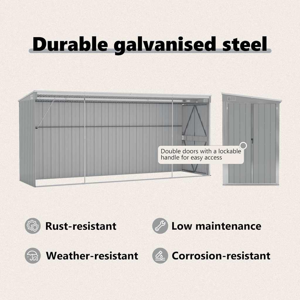 Wall-mounted Garden Shed Grey 118x382x178 cm Galvanised Steel