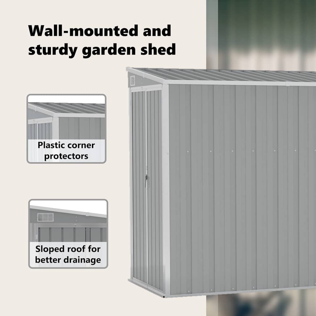 Wall-mounted Garden Shed Grey 118x382x178 cm Galvanised Steel
