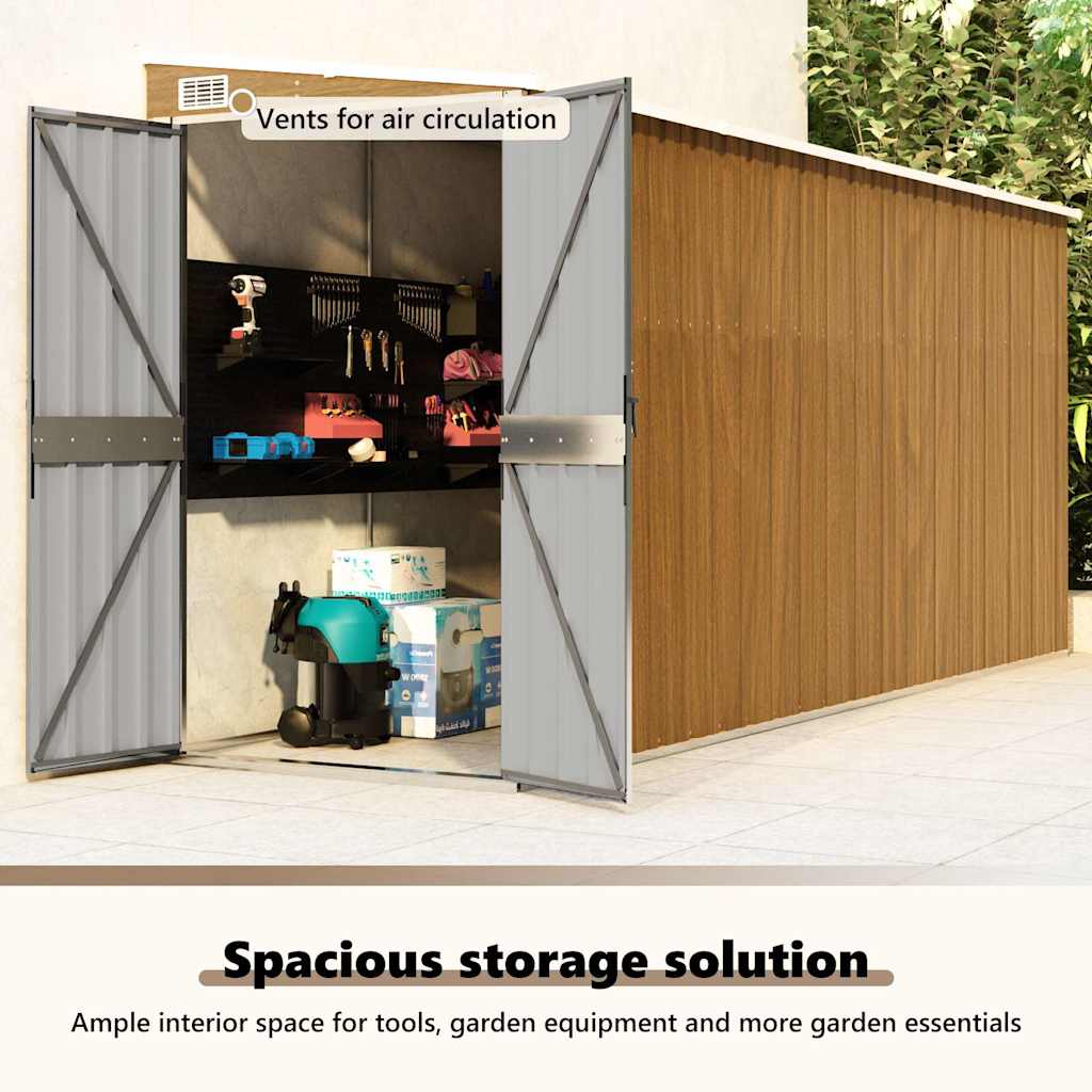 Wall-mounted Garden Shed Brown 118x382x178 cm Galvanised Steel