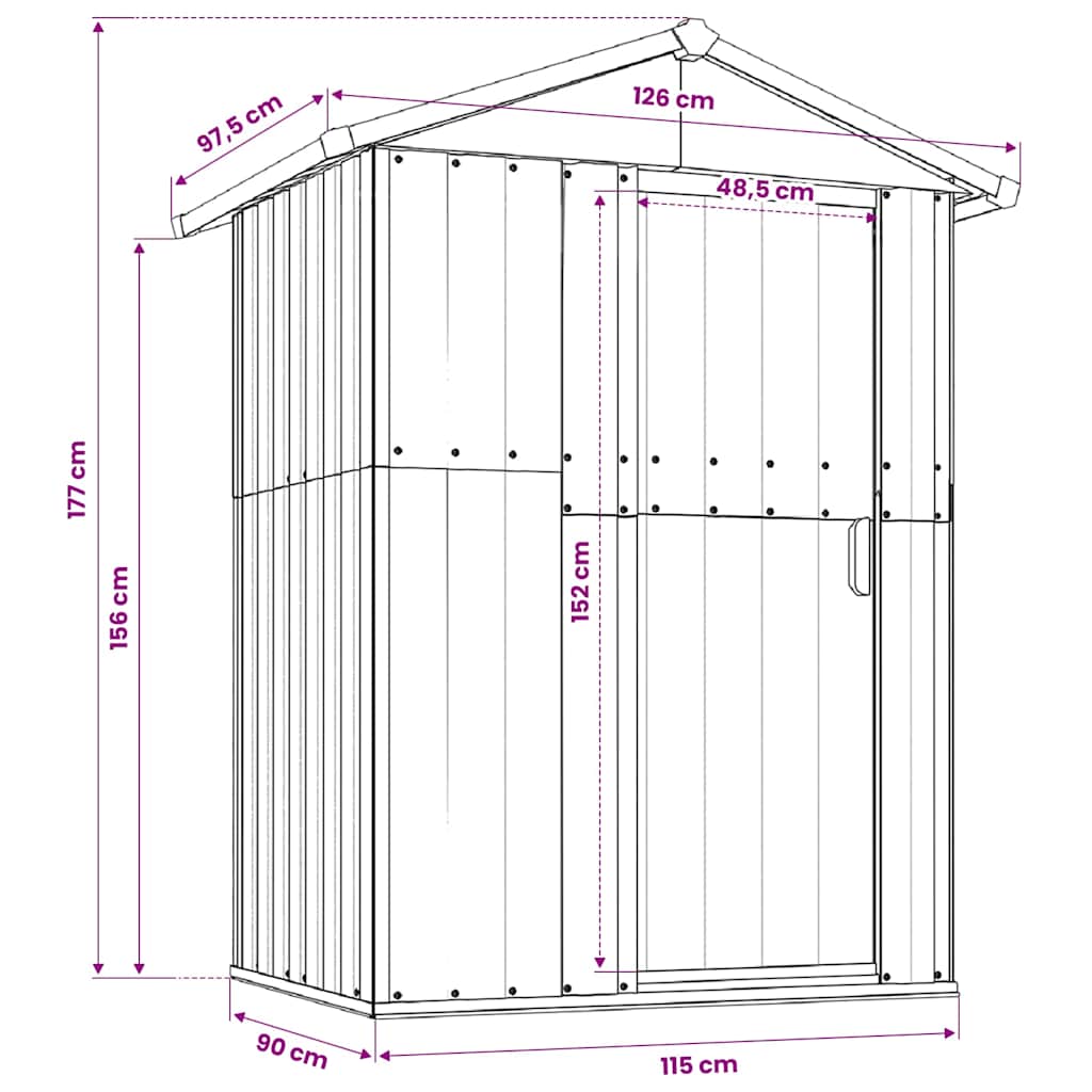 Garden Shed Anthracite 126x97.5x177 cm Galvanised Steel