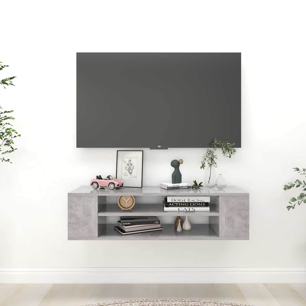Hanging TV Cabinet Concrete Grey 100x30x26.5 cm Engineered Wood